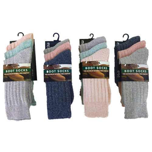 3pk Ladies Chunky Wool Blend Socks Size 4-7