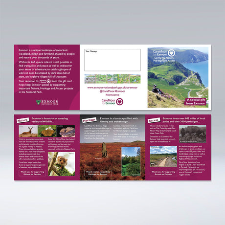 CareMoor for Exmoor Donation Gift Card, showing internal spread