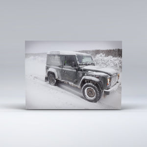 An Exmoor National Park Ranger’s Landrover covered in snow and ice.