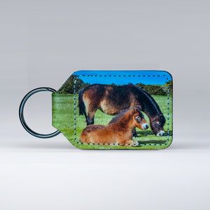 Leather keyring featuring an Exmoor Pony and Foal